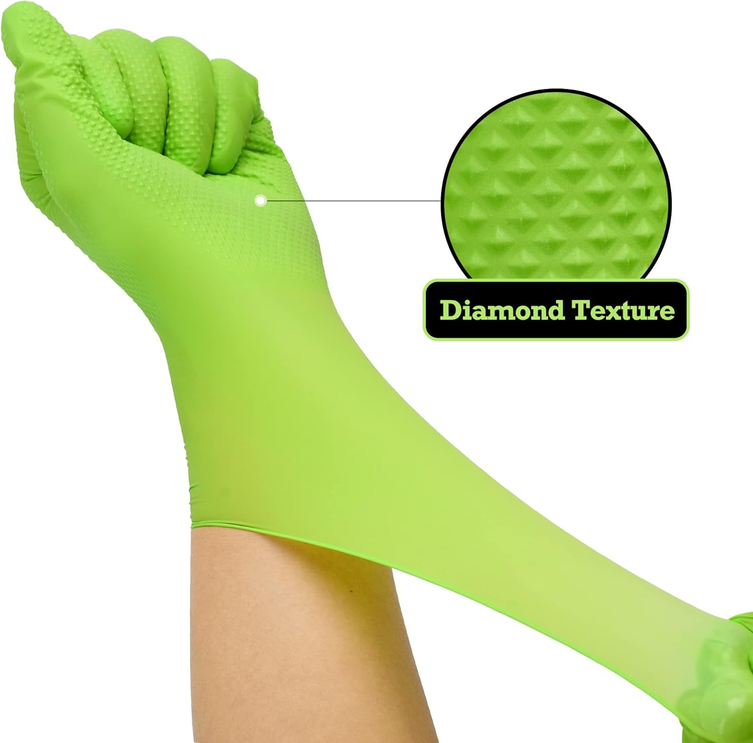 Thor Grip Heavy Duty Green Industrial Nitrile Gloves with Raised Diamond Texture, 8-Mil, Latex Free, 100-Ct Box
