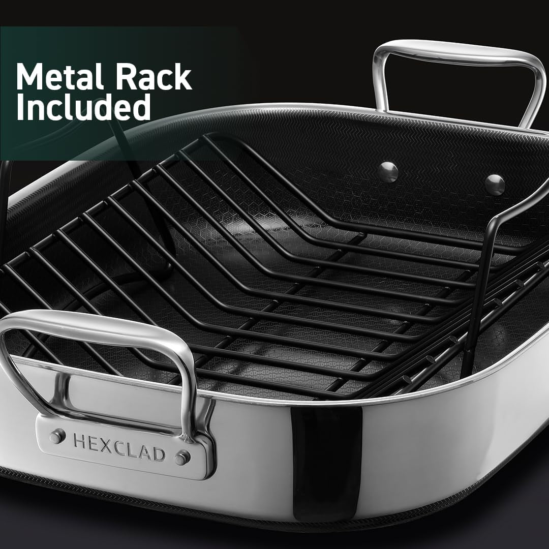 Hybrid Nonstick Roasting Pan with Rack, Dishwasher and Oven Friendly, Compatible with All Cooktops