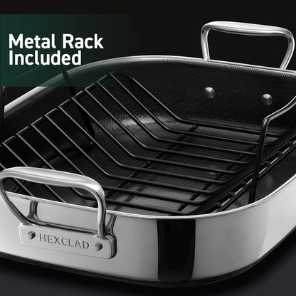 Hybrid Nonstick Roasting Pan with Rack, Dishwasher and Oven Friendly, Compatible with All Cooktops