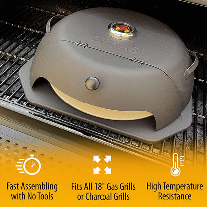 Geras Pizza Oven for Grill - Grill Top Pizza Maker for outside - Pizza Stone, Pizza Peel Kit - Outdoor Small Portable Backyard BBQ Pizzas Maker Charcoal Grill, Pellet, Propane Gas and Wood Fire