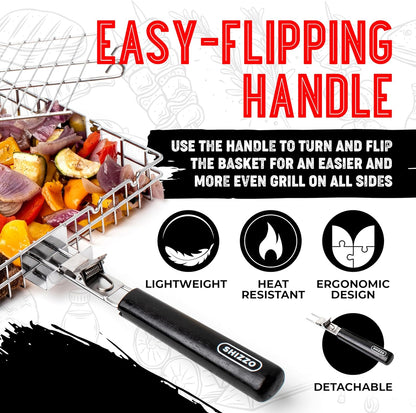 SHIZZO Adjustable Grill Basket, Barbecue BBQ Grilling, Stainless Steel Folding Portable Outdoor Camping Rack for Fish, Shrimp, Vegetables, Cooking Accessories, Gifts for Father, Husband