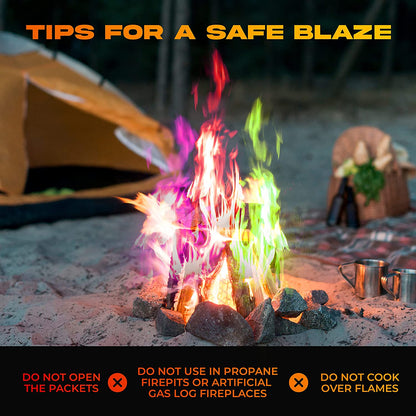 Party Flames Fire Color Changing Packets (10 Pack) - Fire Pit, Campfires, Bonfire, Outdoor Fireplaces - Magic Colorful Cosmic Flame Powder - Perfect Fire Camping Accessories for Kids & Adults