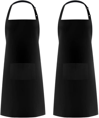 2 Pack Adjustable Bib Apron Thicker Version Waterdrop Resistant with 2 Pockets Cooking Kitchen Aprons for Women Men Chef, Black