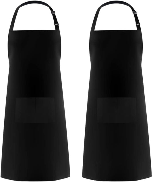2 Pack Adjustable Bib Apron Thicker Version Waterdrop Resistant with 2 Pockets Cooking Kitchen Aprons for Women Men Chef, Black