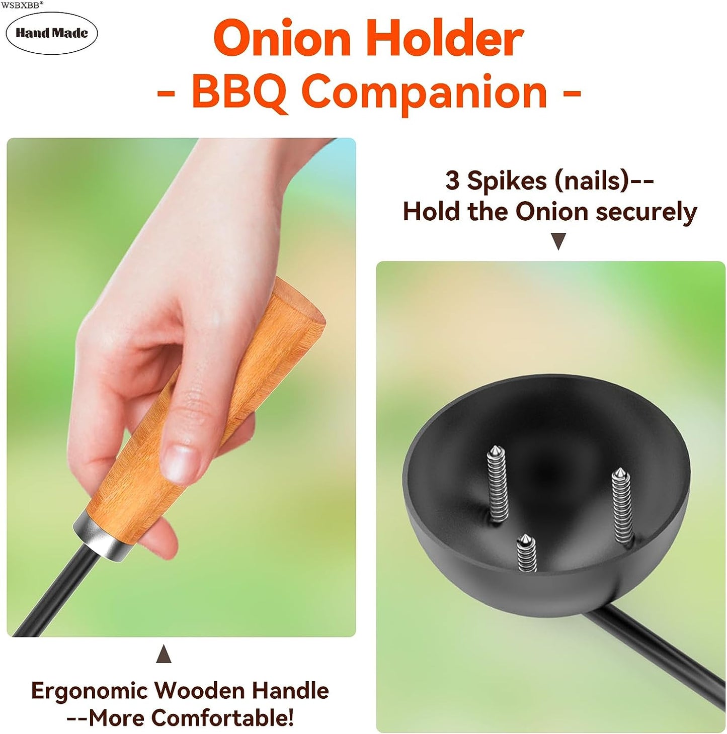 Onion Holder Grill Brush, Grill Cleaner Brush, BBQ Grill Accessories Use for Charcoal Grills, Gas Grills. 28" in Black Metal Holder, Heat Resistant(Hand Made), Grill Brush Bristle Free