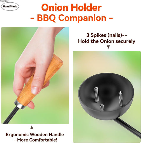 Image of Onion Holder Grill Brush, Grill Cleaner Brush, BBQ Grill Accessories Use for Charcoal Grills, Gas Grills. 28" in Black Metal Holder, Heat Resistant(Hand Made), Grill Brush Bristle Free