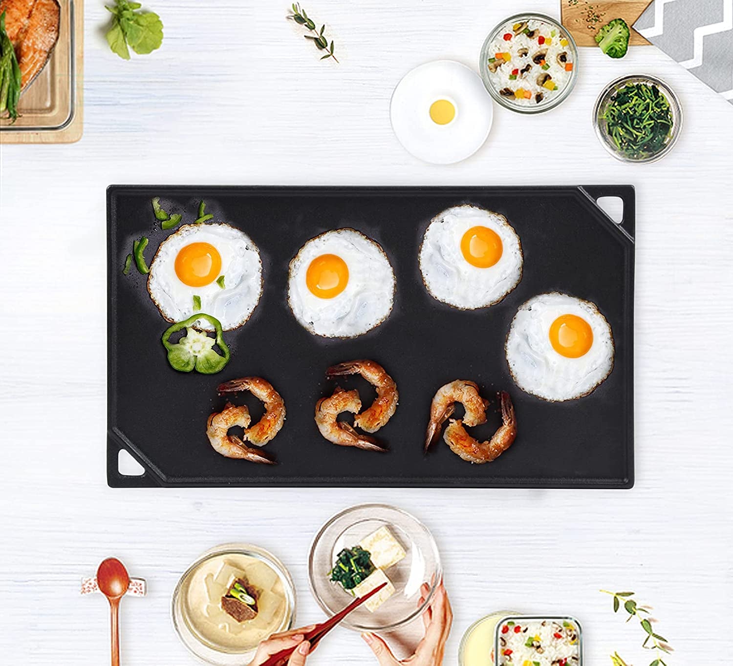 Cast Iron Reversible Griddle, 16.5 Inch X 9.5 Inch Double Sided Grill Pan Perfect for Gas Grills and Stove Top