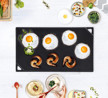 Cast Iron Reversible Griddle, 16.5 Inch X 9.5 Inch Double Sided Grill Pan Perfect for Gas Grills and Stove Top