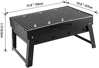 Charcoal Grill BBQ Folding Portable Stainless Steel Barbecue Grill, Barbecue Desk Tabletop Outdoor Stainless Steel Smoker BBQ for Outdoor Cooking Camping Picnics Beach(13.8" X 10.6" X 7.7")