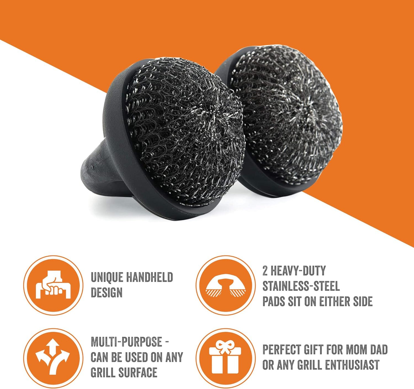 ™ Premium BBQ Grill Brush Easy Grip Double Pad Stainless Steel Cleaner for Gas and Charcoal Grill- Safe for Ceramic, Steel, Cast Iron Grill Grate- Grilling Gifts