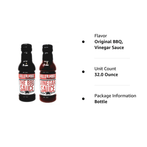 Image of Killer Hogs Barbecue Sauce Variety Pack - Original BBQ Sauce and Vinegar Sauce - Pack of 2 Bottles - 16 Oz per Bottle - 32 Oz Total