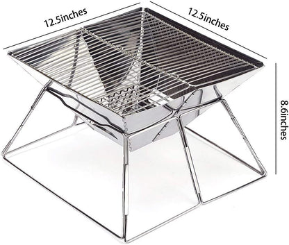 Quick Grill Medium: Original Folding Charcoal BBQ Grill Made from Stainless Steel/Carrying Bag for Backpacking Included /