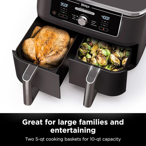 Image of DZ401 Foodi 10 Quart 6-In-1 Dualzone XL 2-Basket Air Fryer with 2 Independent Frying Baskets, Match Cook & Smart Finish to Roast, Broil, Dehydrate for Quick, Easy Family-Sized Meals, Grey