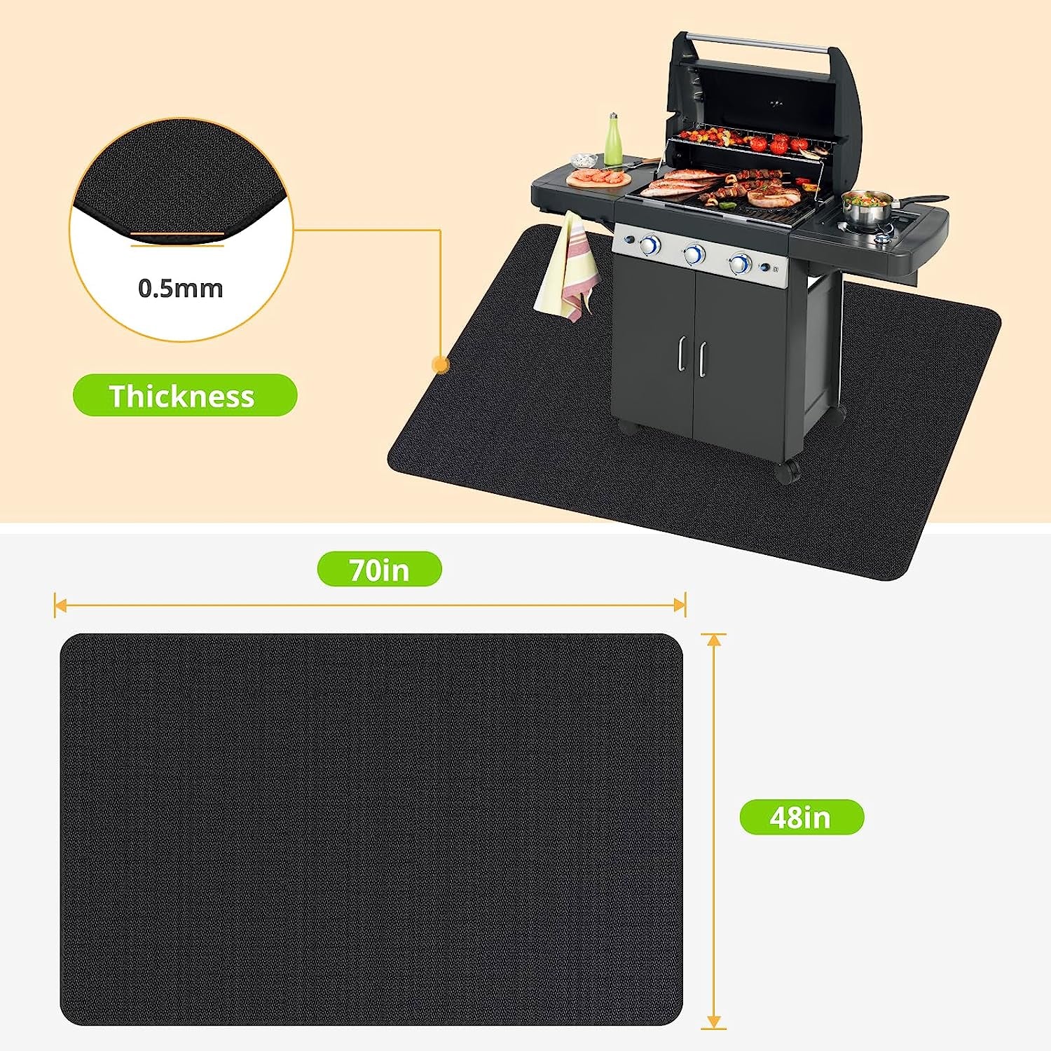 Mckuk 70 X 48 Inch under Grill Mats for Outdoor Grill, Easy to Clean Reusable Grill Mat for Deck, Double-Sided Fire Resistant,Water Resistant and Oil Proof, Fit for Indoor Fireplace Mat Fire Pit Mat