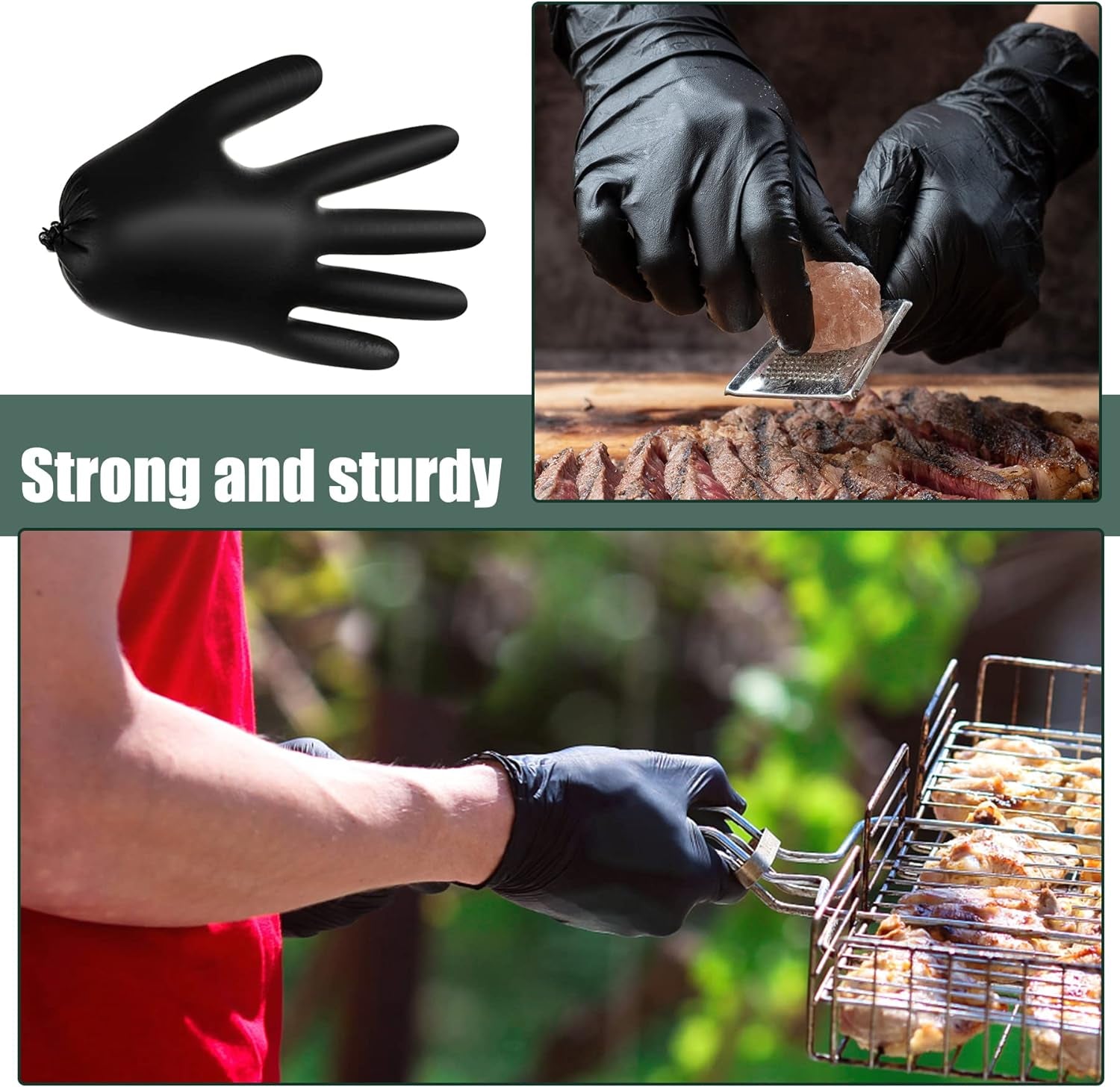 BBQ Gloves Kit with 2 Pairs of Reusable Heat Resistant Grilling Gloves Liner and 100 Pieces Disposable Nitrile Gloves for Outdoor Cooking and Barbecue, Black, X-Large