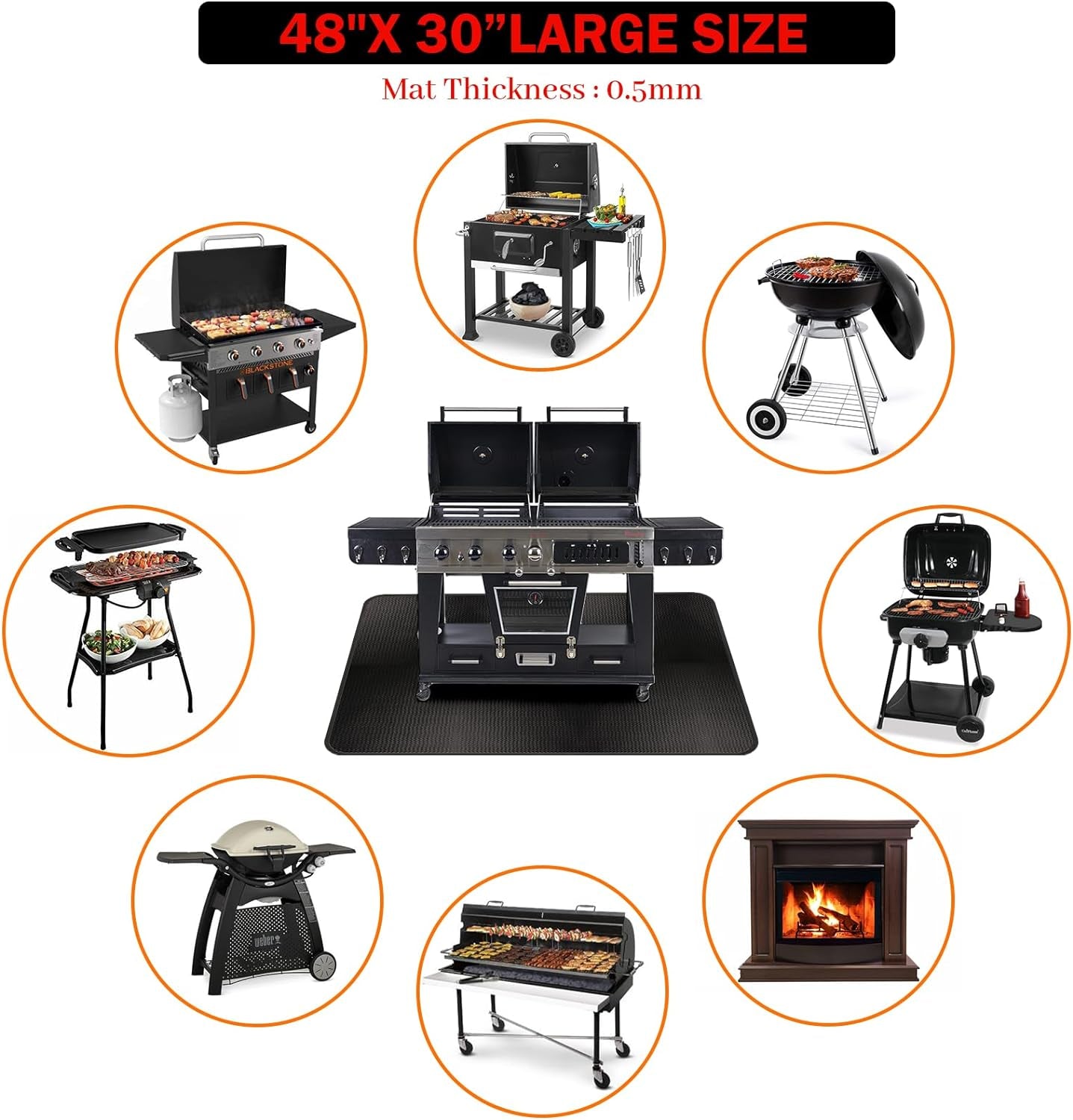 48 X 30 Inch under Grill Mats for Outdoor Grill Fireproof Grill Pad for Fire Pit Grill Deck Patio Protector BBQ Mat Indoor Fireplace Mat Fire Pit Mat Water Resistant & Oil Proof Pad