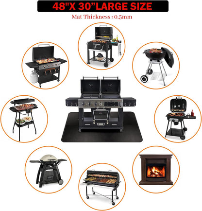 48 X 30 Inch under Grill Mats for Outdoor Grill Fireproof Grill Pad for Fire Pit Grill Deck Patio Protector BBQ Mat Indoor Fireplace Mat Fire Pit Mat Water Resistant & Oil Proof Pad