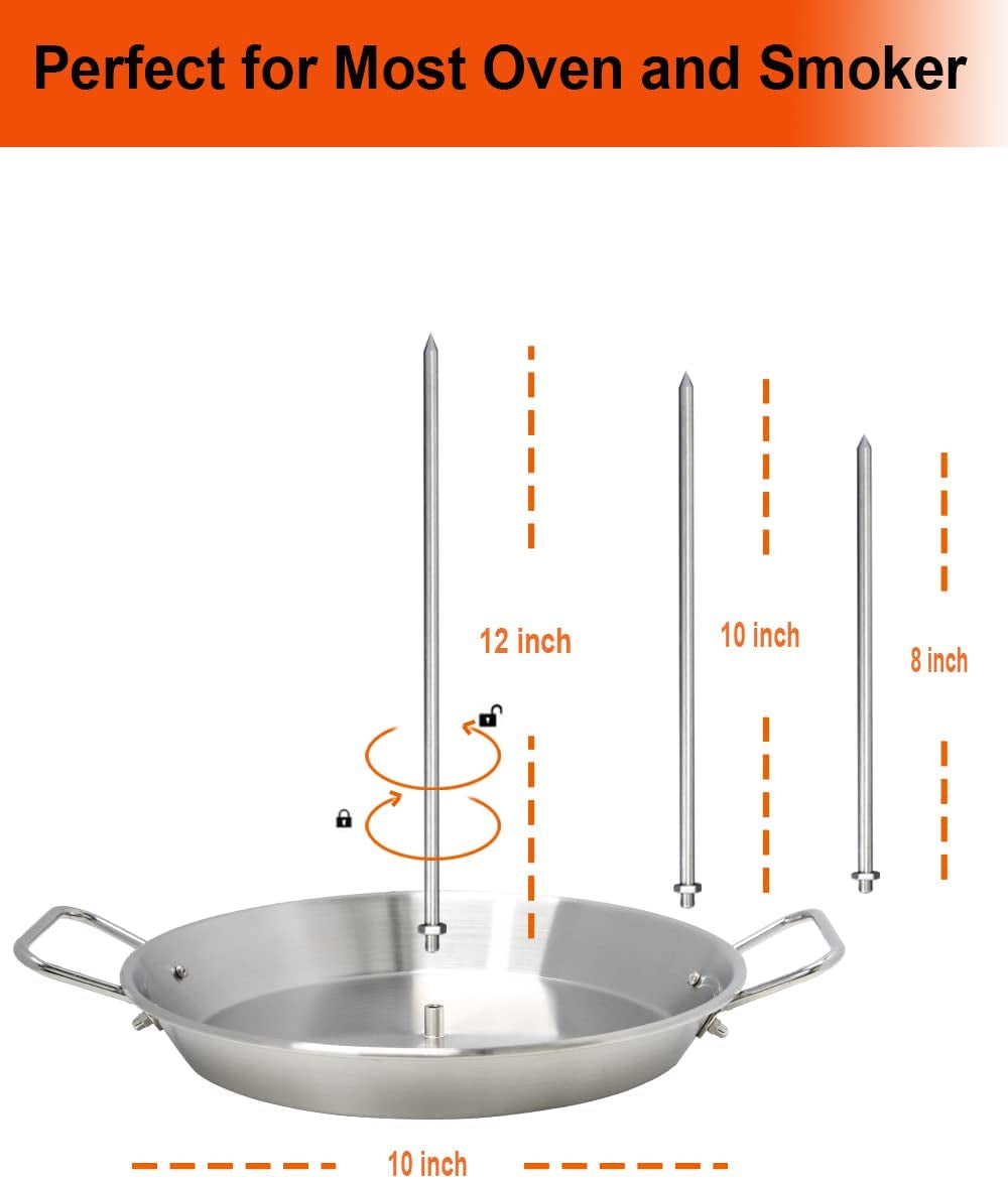 Vertical Skewer for Grill-Al Pastor Skewer Brazilian Vertical Spit Stand for Tacos Al Pastor, Shawarma, Kebabs, Gyros- BBQ Grilling Accessory with 3 Removable Spikes (8”, 10" and 12”)