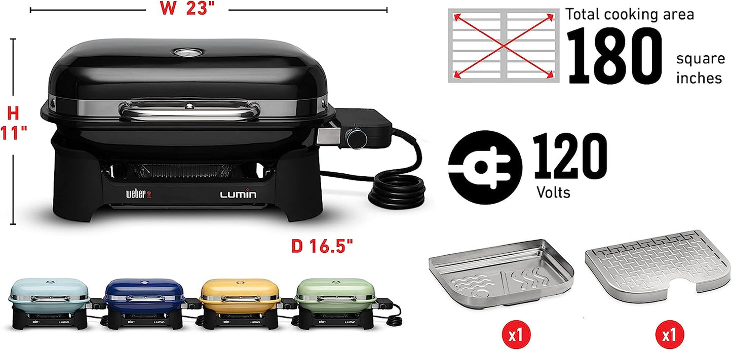 Lumin Compact Outdoor Electric Barbecue Grill, Black - Great Small Spaces Such as Patios, Balconies, and Decks, Portable and Convenient