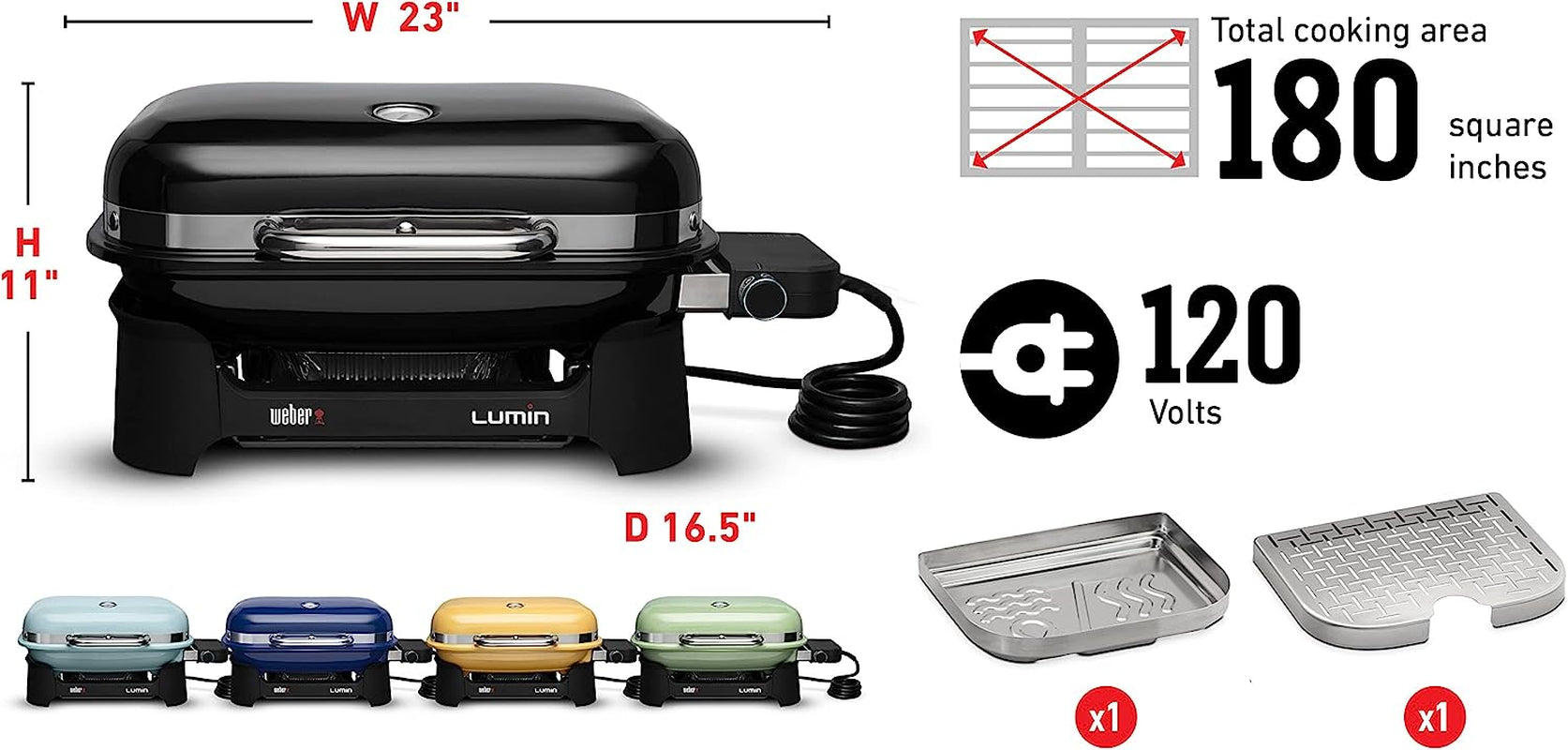 Lumin Compact Outdoor Electric Barbecue Grill, Black - Great Small Spaces Such as Patios, Balconies, and Decks, Portable and Convenient