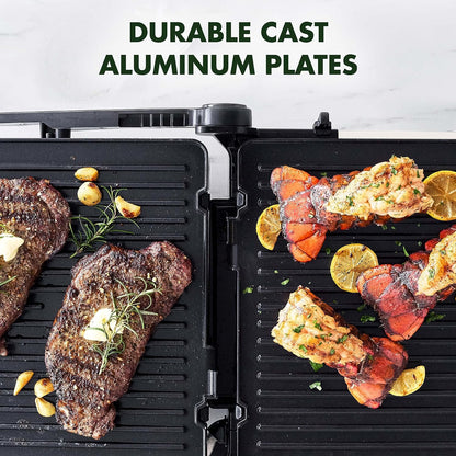 Elite 7-In-1 Multi-Function Contact Grill & Griddle, Healthy Ceramic Nonstick Aluminum, Two Sets of Grill & Waffle Plates, Adjustable Shade & Shear, Closed Press/Open Flat Surface,Cream White