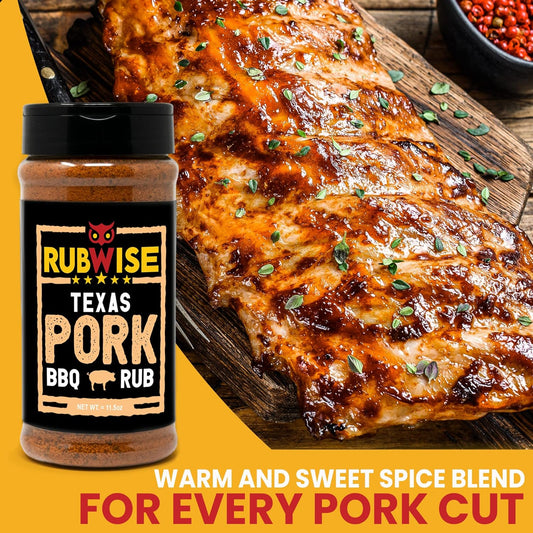 Texas Style Pork BBQ Rub by Rubwise | Meat BBQ Rubs and Spices for Smoking and Grilling | Dry Rubs | Pork Rib Rub Seasoning | Great on Pork Shoulder, Ribs, Tenderloin, Chops, Pork Butt (No MSG) (1Lb)