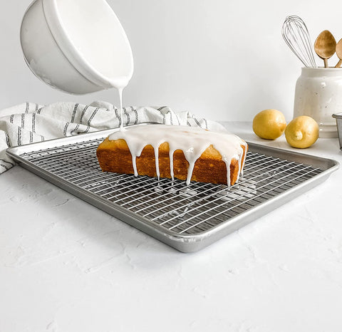Image of USA Pan Bakeware Half Sheet Baking Pan and Bakeable Nonstick and Cooling Rack Set, Metal