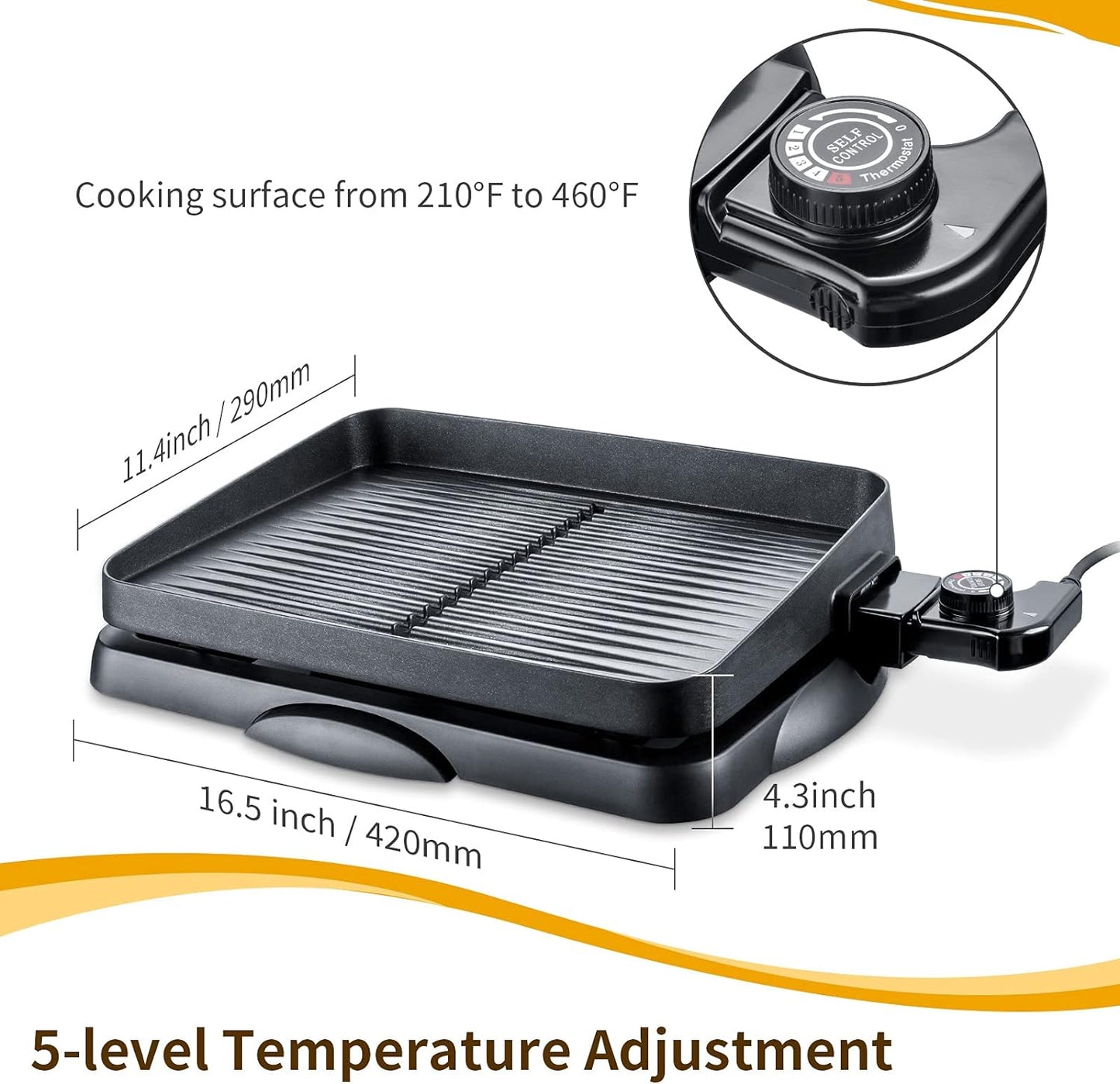Electric Indoor Grill Korean BBQ Grill Nonstick Smokeless 1500W Detachable Contact Grilling with Smart 5-Heat Temp Controller,Family Size Fast Heat up Tabletop Plate Pfoa-Free Black