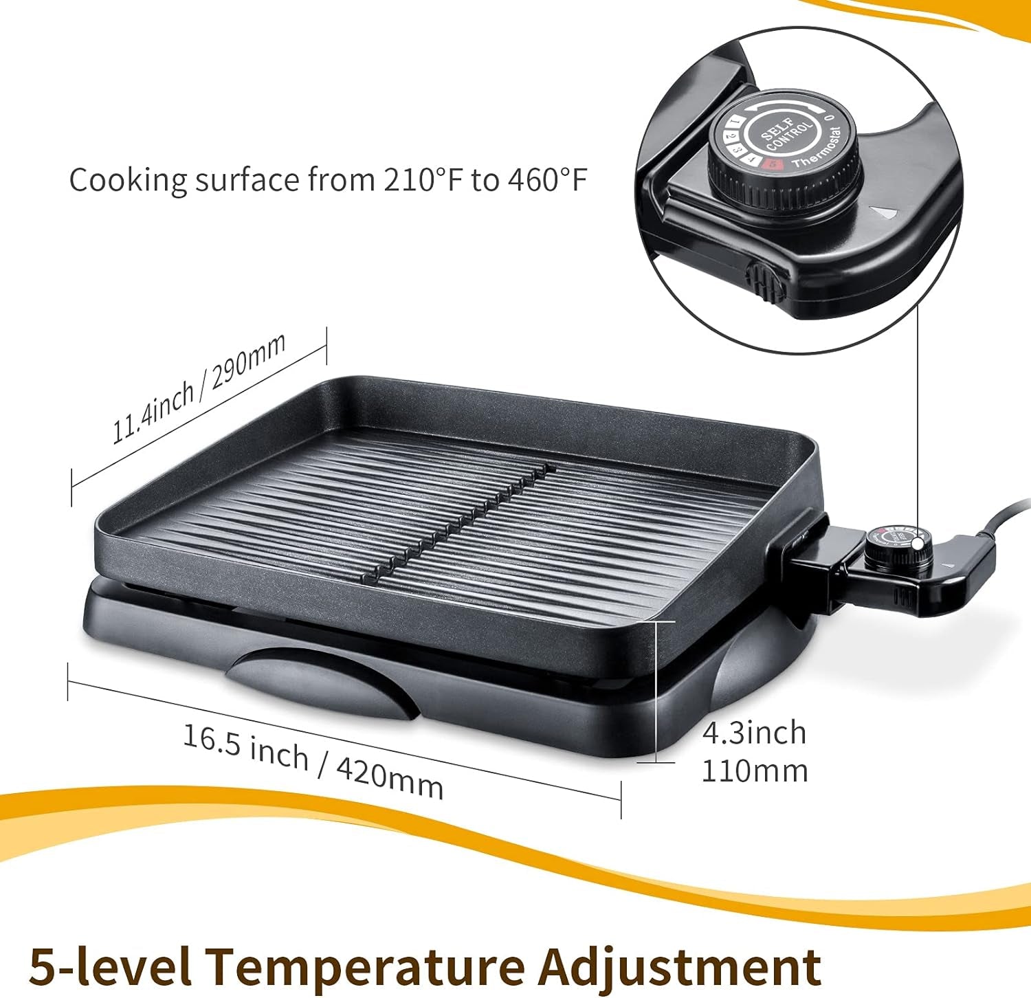 Electric Indoor Grill Korean BBQ Grill Nonstick Smokeless 1500W Detachable Contact Grilling with Smart 5-Heat Temp Controller,Family Size Fast Heat up Tabletop Plate Pfoa-Free Black