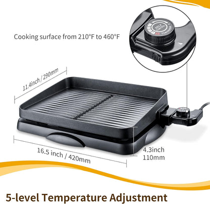 Electric Indoor Grill Korean BBQ Grill Nonstick Smokeless 1500W Detachable Contact Grilling with Smart 5-Heat Temp Controller,Family Size Fast Heat up Tabletop Plate Pfoa-Free Black