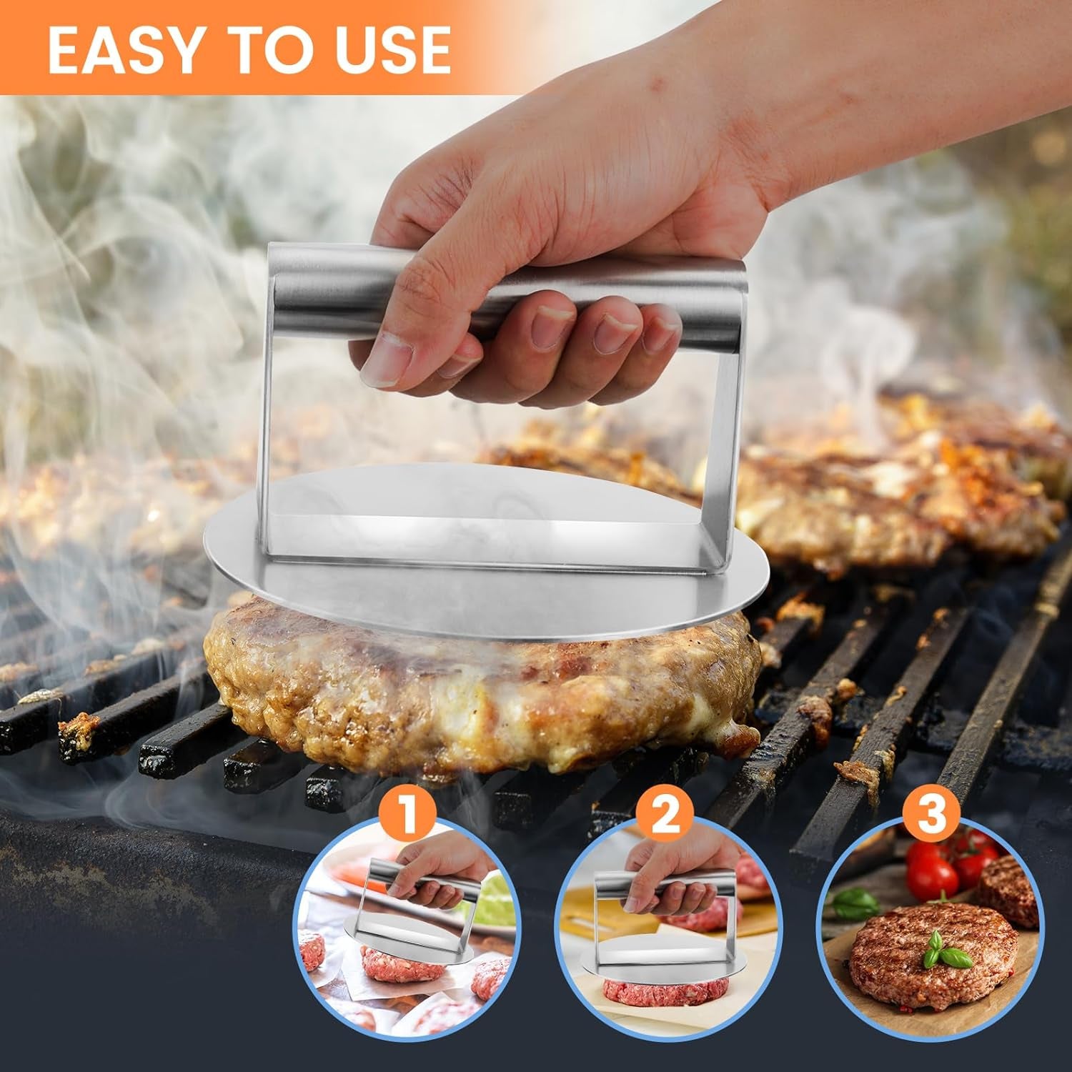 Smash Burger Press, 5.9 Inch round Hamburger Press, Upgrade Burger Press with Premium Stainless Steel Burger Smasher for Griddle Cooking