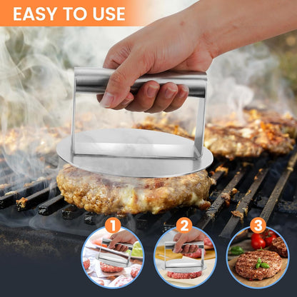 Smash Burger Press, 5.9 Inch round Hamburger Press, Upgrade Burger Press with Premium Stainless Steel Burger Smasher for Griddle Cooking