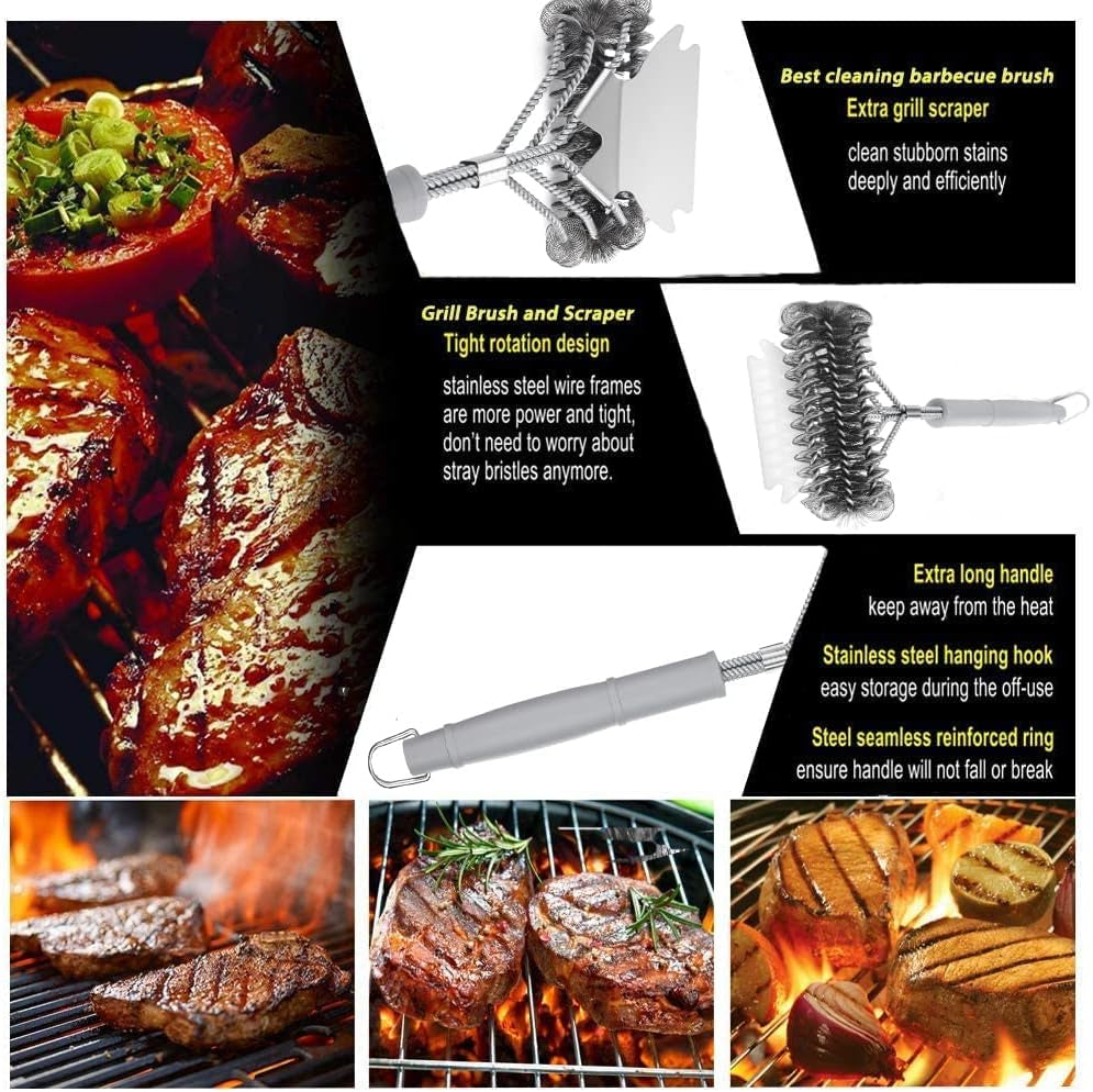 Grill Brush - Grill Brush for Outdoor Grill- BBQ Brush Safe & Efficient Cleaning - Woven W/Wire Combined Barbecue Bristles,18" Grill Cleaner Brush for Any Grill- BBQ Accessories Gifts for Men Dad