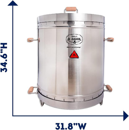 EL BARRIL Grill & Smoker Barrel (EXTRA LARGE)| 100% Stainless Steel Barrel| You Can Grill, Smoke, Roast and Bake| Smokeless, Even Heat Distribution & Perfect Preservation for Your Meats