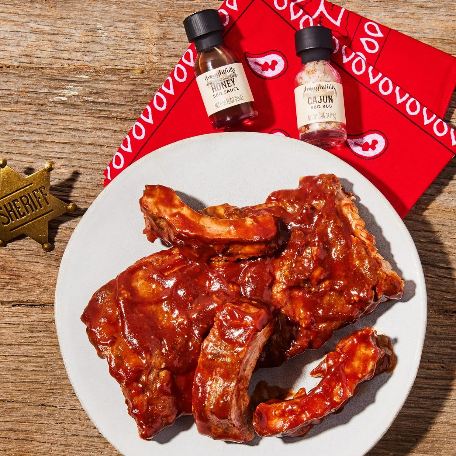 Thoughtfully Gourmet, Wild Western-Themed BBQ Sauce and Rubs Book Gift Set, Includes Honey BBQ, Montreal BBQ Rub & More, Great Gift for Men, Set of 12