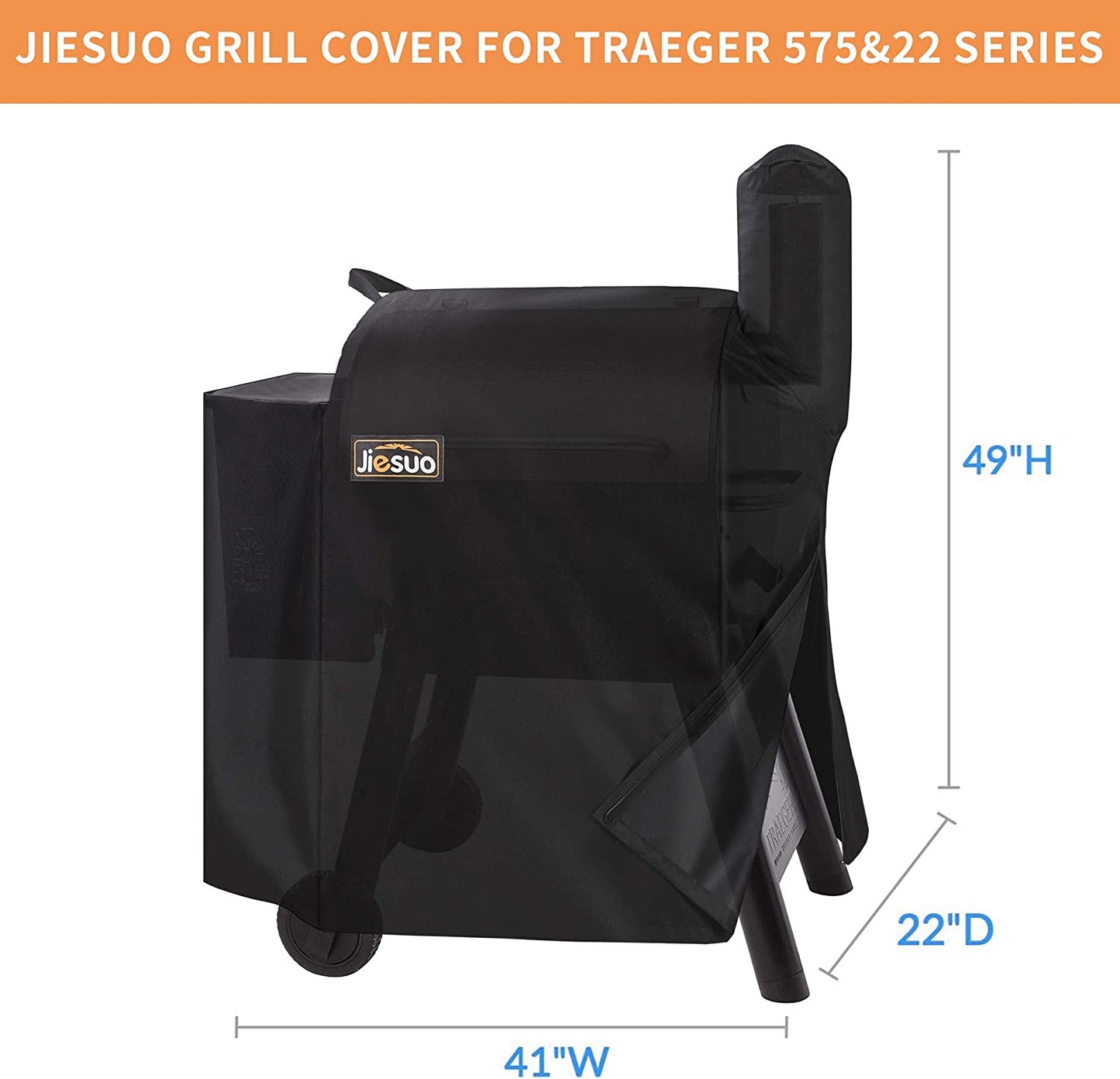 Grill Cover for Traeger 22 & Pro 575 Series Grills, Heavy Duty Waterproof Wood Pellet Grill Cover, Special Zipper Design