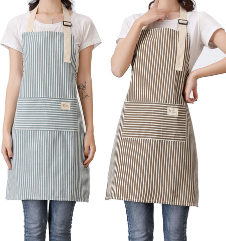 Image of Aprons 2 Pack Adjustable Bib Aprons with 2 Pockets Cotton Linen Cooking Kitchen Chef Apron for Women and Men