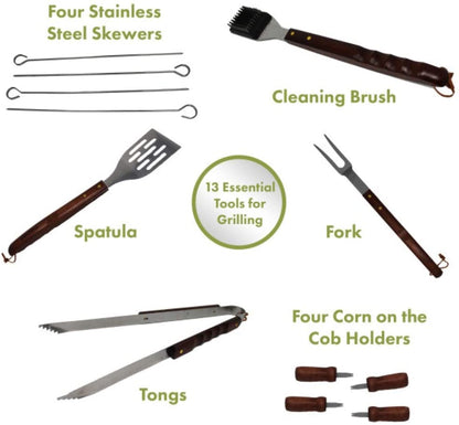 CGS-W13 Wooden Handle Tool Set, Black, Deluxe Pizza Grilling Pack (13-Piece)