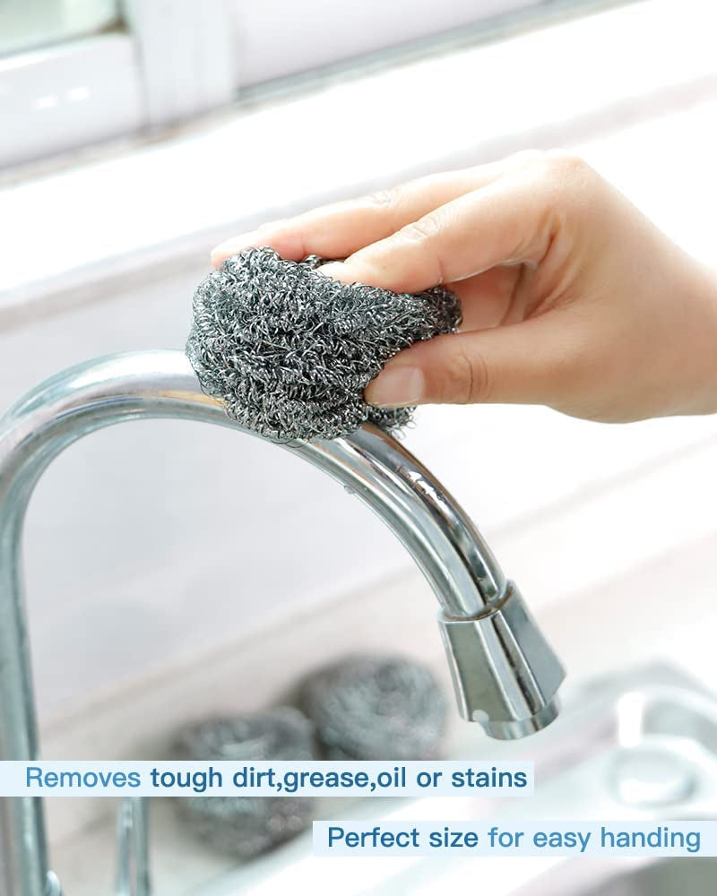 12Pcs Scourer Steel Wool Scrubber - Steel Wool for Cleaning Dishes Pans Pots Ovens Grills Stainless Steel Scrubber for Kitchen Sinks Cleaning Steel Wool Pads Metal Scrubber 12 Pack