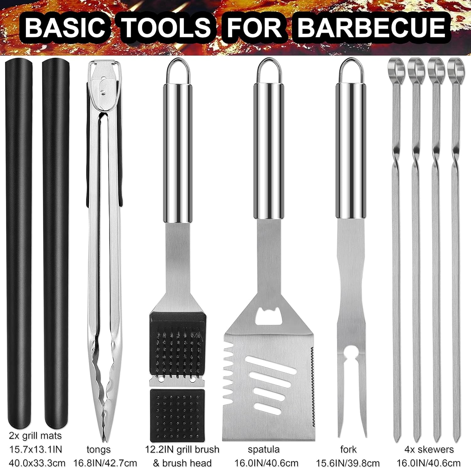 31PC BBQ Grill Accessories Set, Heavy Duty BBQ Tools Set for Men & Women Gift, Grill Utensils Kit with Scissors, Grilling Accessories with Storage Bag for Smoker, Camping Barbecue