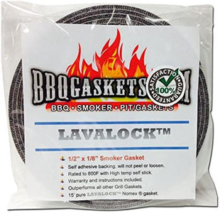 1/2" X 1/8" Lavalock High Temp BBQ Gasket Smoker Seal for Nomex Door Lid, Self Stick Grey