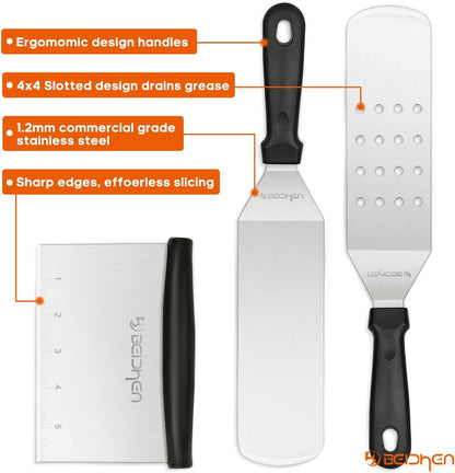 Griddle Accessories Kit, 34Pcs Stainless Steel Flat Top Grill Tools Set for Blackstone and Camp Chef, Grilling Spatula Set, Scraper, Carry Bag, Grill Cleaning Accessories for Men Outdoor BBQ