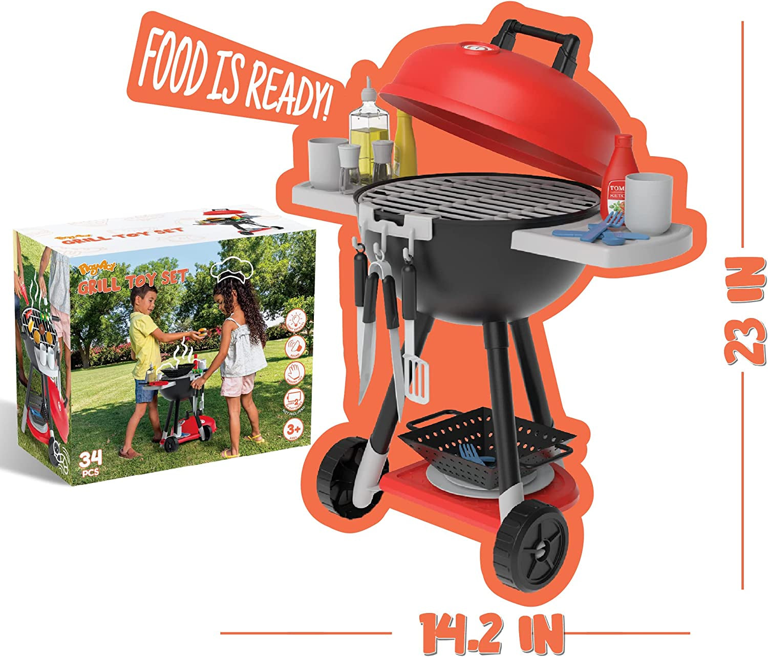 JOYIN 34 PCS Cooking Toy Set, Kitchen Toy Set, Toy BBQ Grill Set, Little Chef Play, Kids Grill Playset Interactive BBQ Toy Set for Kids