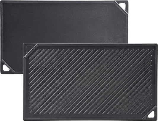 Cast Iron Reversible Griddle, 16.5 Inch X 9.5 Inch Double Sided Grill Pan Perfect for Gas Grills and Stove Top
