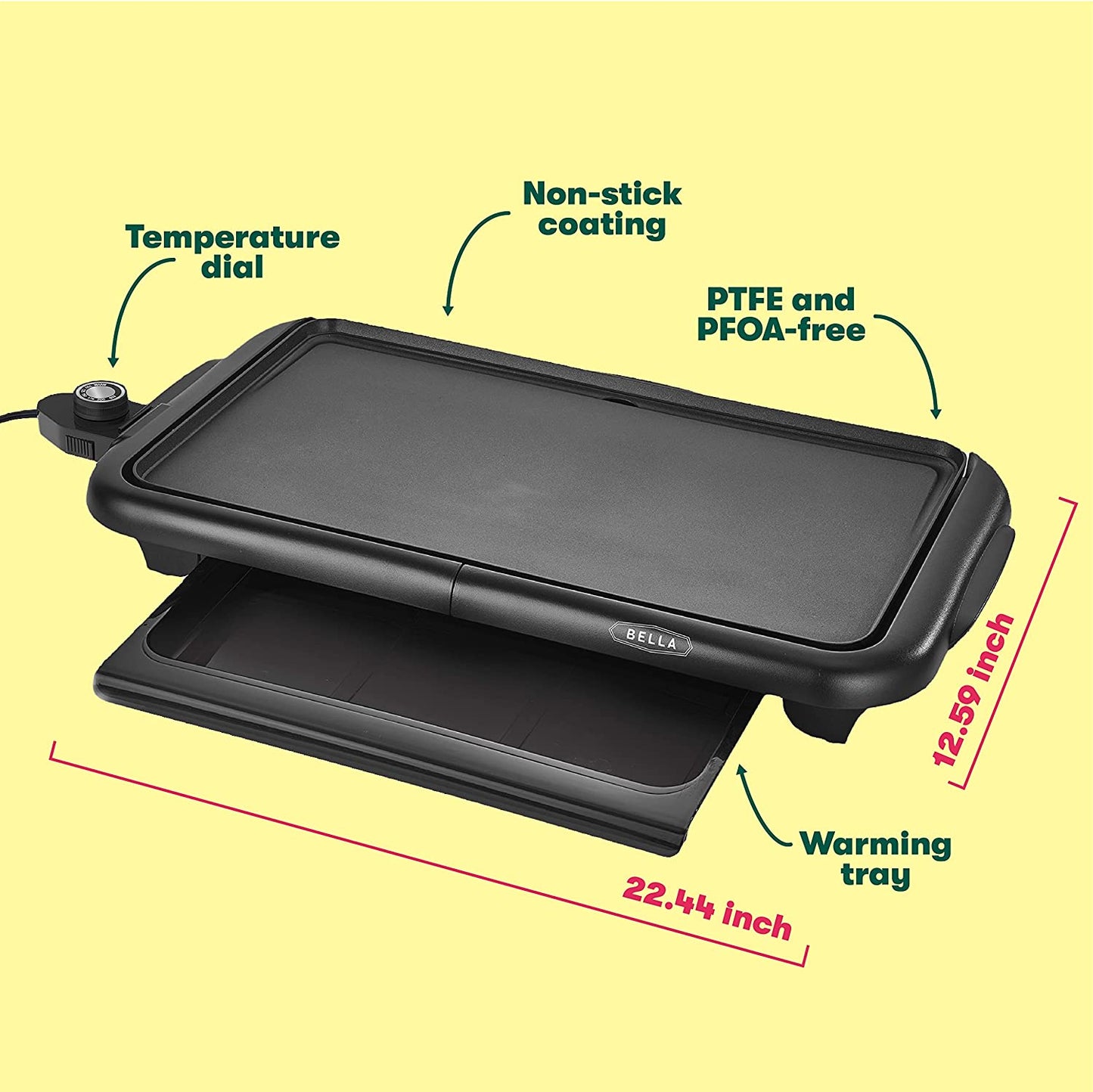 Electric Griddle with Warming Tray - Smokeless Indoor Grill, Nonstick Surface, Adjustable Temperature & Cool-Touch Handles, 10" X 18", Copper/Black