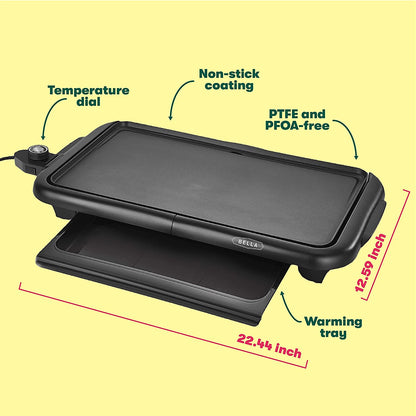 Electric Griddle with Warming Tray - Smokeless Indoor Grill, Nonstick Surface, Adjustable Temperature & Cool-Touch Handles, 10" X 18", Copper/Black