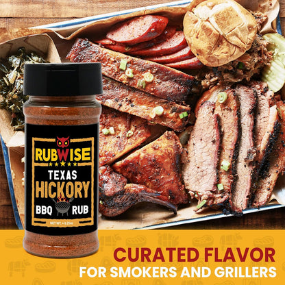 Texas Style Hickory Rub & Brisket Rub by Rubwise | BBQ Rub & Spices for Smoking & Grilling | Dry Rubs | Great on Brisket, Steaks, Ribs, Burgers, Chicken, Pork & Turkey (1Lb Each)