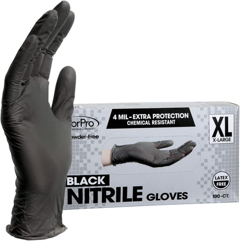 Image of Forpro Disposable Nitrile Gloves, Chemical Resistant, Powder-Free, Latex-Free, Non-Sterile, Food Safe, 4 Mil, Black, X-Large, 100-Count