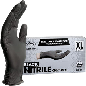 Forpro Disposable Nitrile Gloves, Chemical Resistant, Powder-Free, Latex-Free, Non-Sterile, Food Safe, 4 Mil, Black, X-Large, 100-Count