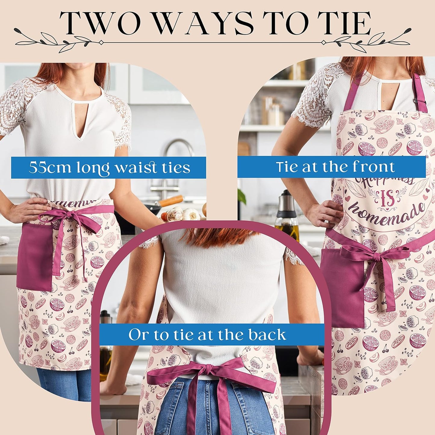 Waterproof Apron for Women with Large Pocket for Cooking & Baking - Oil and Stain Repellent